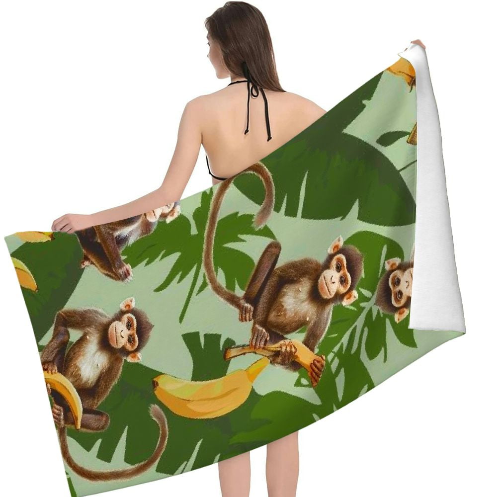 PHYHOO Cute Monkey Oversized Quick Dry Microfiber Beach Towel Lightweight Sand Free Towel Super Soft &amp; Absorbent for Travel Swimming Sports 30x60in