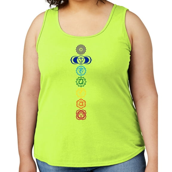 Women's Colored Chakras Yoga Mid-weight Tanktop, 4XL Neon Yellow