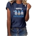 thumbnail image 2 of Penkiiy Happy Hanukkah Shirt Women Chrismukkah Shirt Cat Candle Shirt Love and Light T-Shirt Festival Short Sleeve Tops Navy, 2 of 8