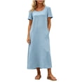 thumbnail image 3 of Horkkom Tshirt Dress Women Summer Short Sleeve Crew Neck Maxi Dresses Vacation Loose Casual Dresses with Pockets L, 3 of 9