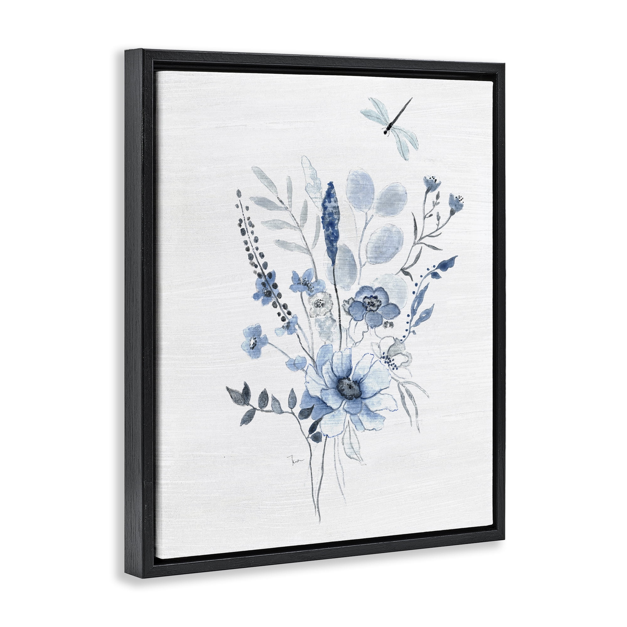 Stupell Industries Soft Blue Wildflowers Botanical & Floral Painting Black Floater Framed Art Print Wall Art, 25 x 31