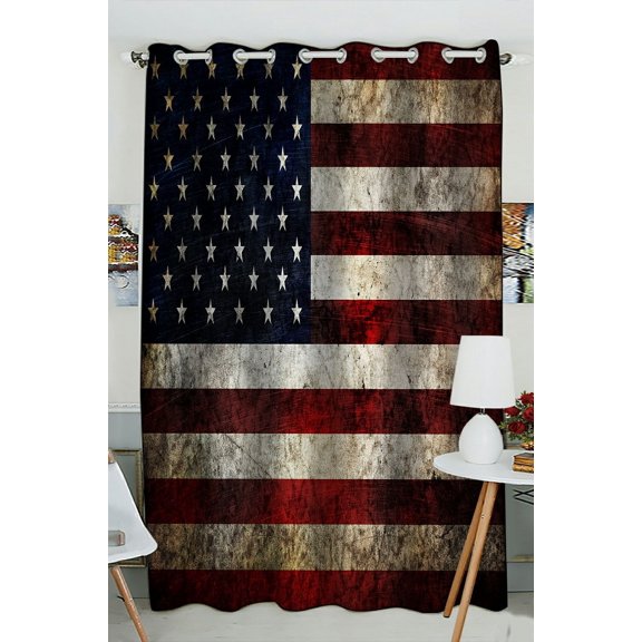 PHFZK American Flag Window Curtain, USA Flag Fourth of July Independence Day of National Celebration Window Curtain Blackout Curtain For Bedroom living Room Kitchen Room 52x84 inches One Piece