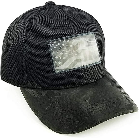 US Flag Hologram Patch Baseball Hat Cap (Black)
