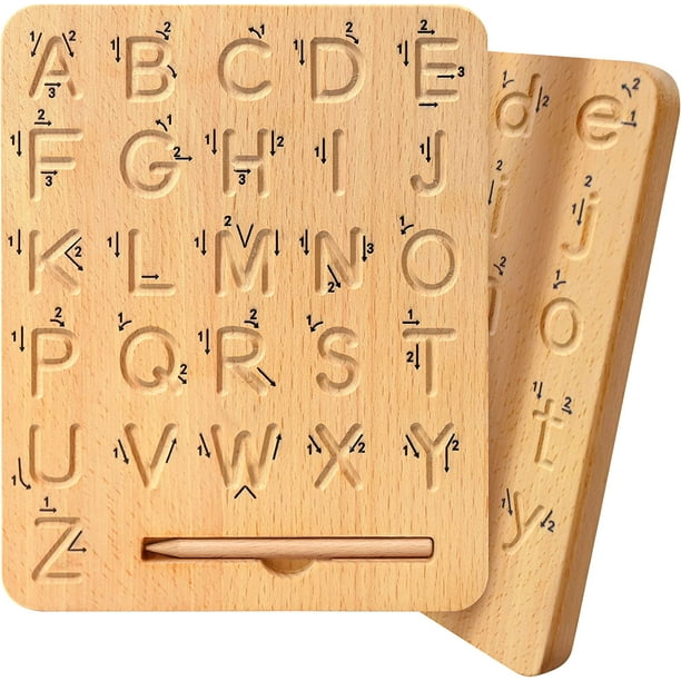 Wooden Alphabet Tracing Board, DoubleSided Wood Letters Tracing for