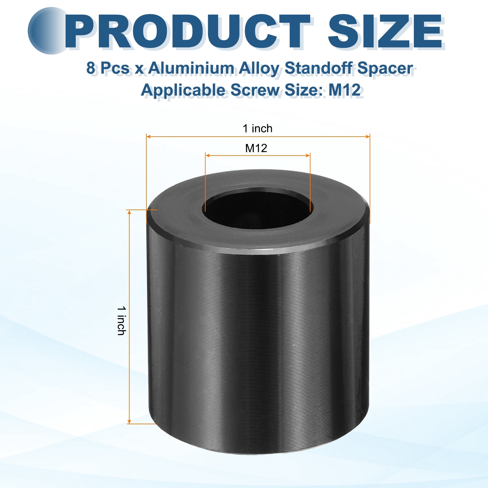 Uxcell 8pcs M12 Metal Spacers, M12 IDx1" ODx1" Length Aluminium Spacer Round Unthreaded Standoff Bushing Plain Finish for Screw Bolts, Black