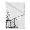 thumbnail image 2 of Rock Music Soft Flannel Fleece Blanket, Doodle Drawing Sketch Drummer Musical Inspirations Monochrome Arrangement, Cozy Plush for Indoor and Outdoor Use, 50" x 70", White and Black, by Ambesonne, 2 of 5