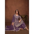 thumbnail image 1 of Faux Georgette Purple Embroidered Festive Palazzo Suit, 1 of 4
