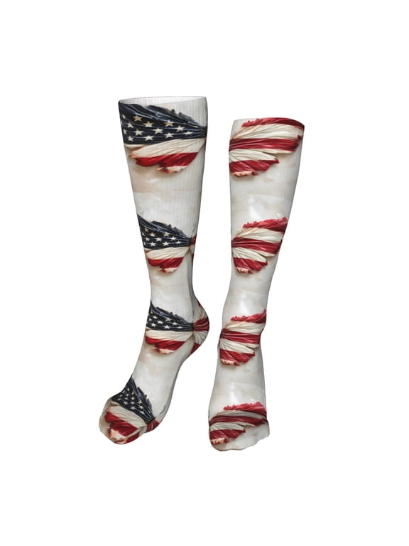 American Flag Butterfly Wall Print Calf Socks Seamless Toe, Knee High Long Socks, Sports Socks Trouser Socks for Women and Men-One Size