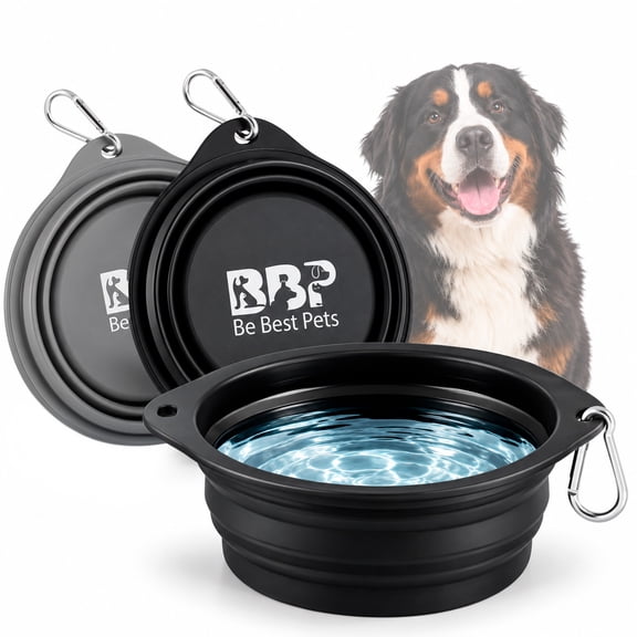 BE BEST PETS Collapsible Dog Bowl, 28 oz, Silicone Travel Pet Bowl with Carabiner Clip, 2-Pack