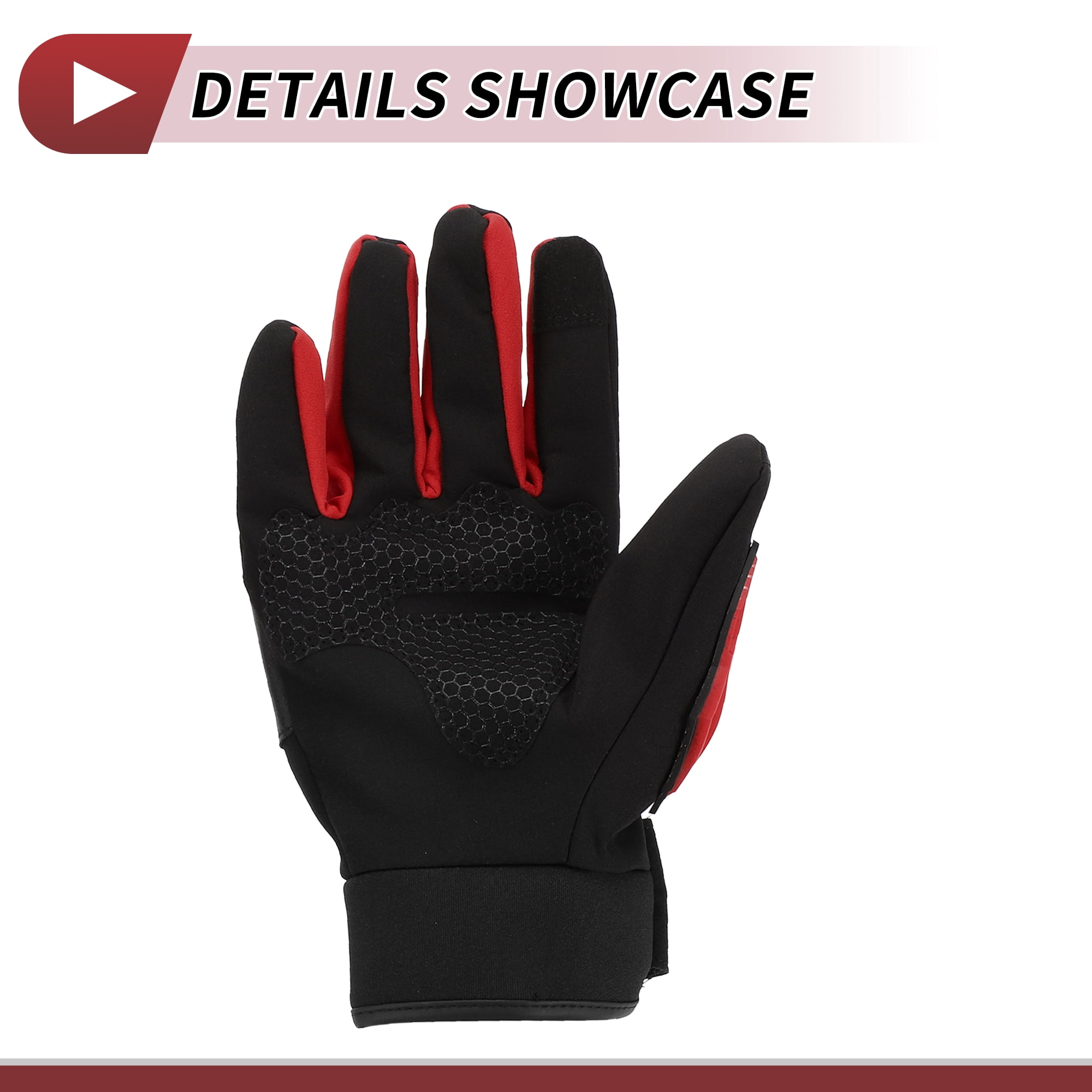Unique Bargains 1 Pair Motorcycle Gloves Breathable Heat Dissipation Cycling Gloves Full Finger Black Red Polyester