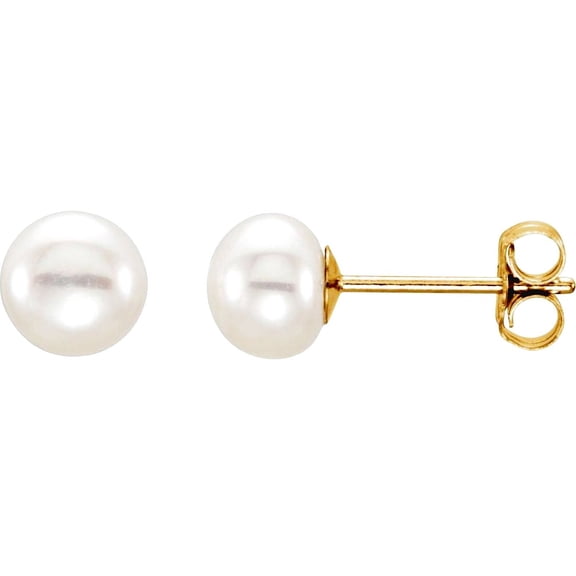 14k Yellow Gold Cultured White Freshwater Pearl 5.0-6mm Polished Freshwater Cultured Pearl Earrings Stud Earring for Wom