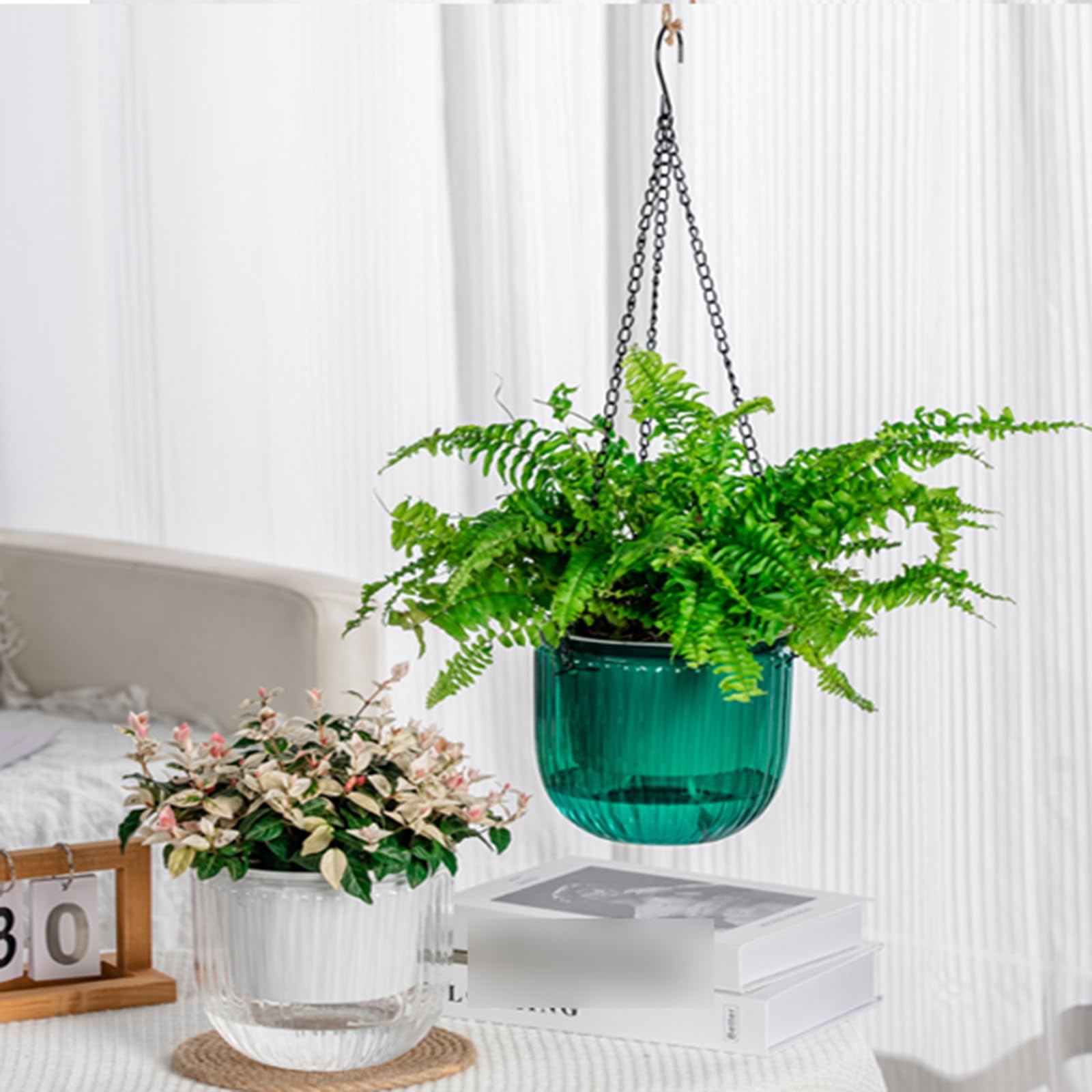 Trianu 3 Pcs Self Watering Hanging Planter 4.5inch Indoor Plant Hanging Pots Drainage Holes, Outdoor Small Hanging Planters Flower Pot Basket, Plant Hanger Home Decor, Gardening (Green)