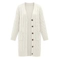 thumbnail image 2 of BODOAO Women's Long Cable Knit Cardigan Button Front Open Neck Long Sleeve Chunky Sweater Coat with Pockets Relaxed Fit Warm Casual Fall Winter Layering Outerwear White 3XL, 2 of 4