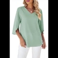 thumbnail image 2 of Blusas Elegantes e Informales para Mujer, de 1/2, para Trabajo, Oficina, de , con Cuello en V, Color Verde Frijol, Talla XL, 2 of 9