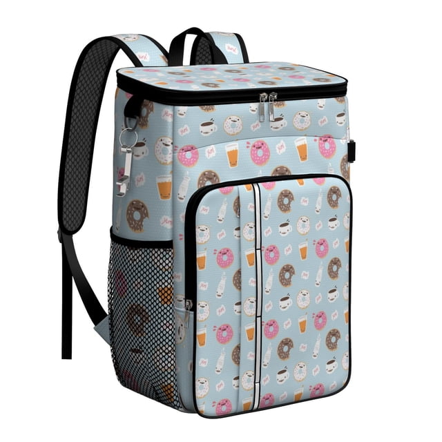 Pastel Donut Pattern Backpack Cooler Leakproof Lunch Bag for Outdoor Activities and Picnic Use