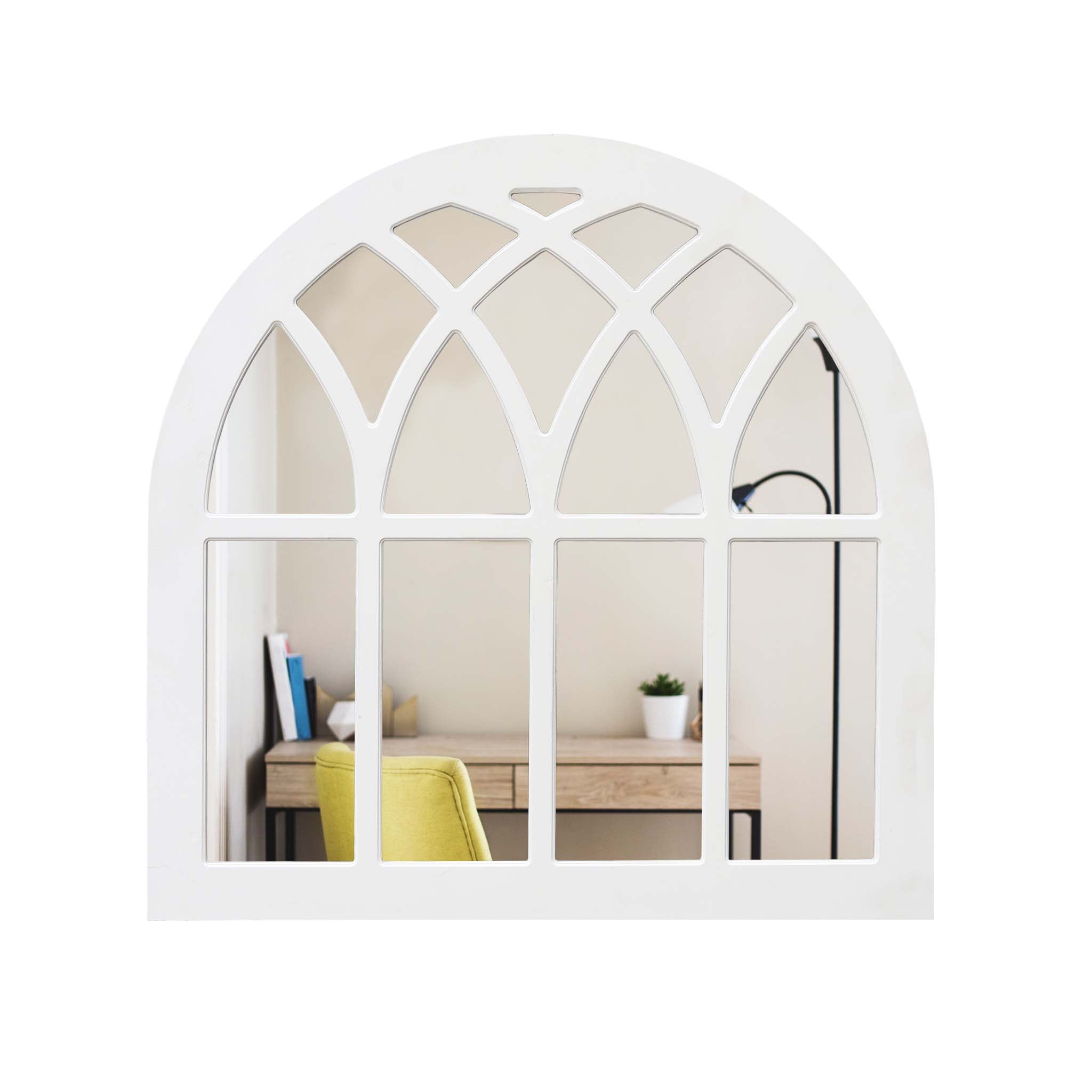 Parisloft Classic White Cathedral Arch Wood Wall Mirror, Modern