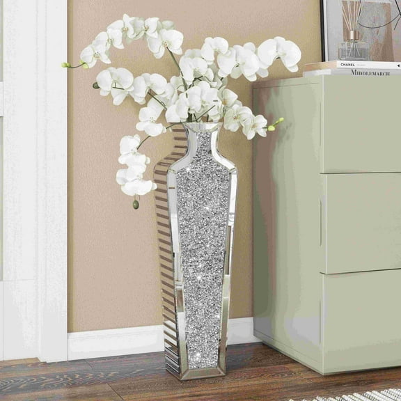 SHYFOY  Tall Crushed Diamond Floor Vase Crystal Mirrored Flowers Vase Glass Vases for Home Decor