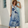 thumbnail image 5 of Blue Chinoiserie Toile Fish Womens Night Club Maxi Dress V Neck Sleeveless Bohemia Long Dresses, 5 of 9