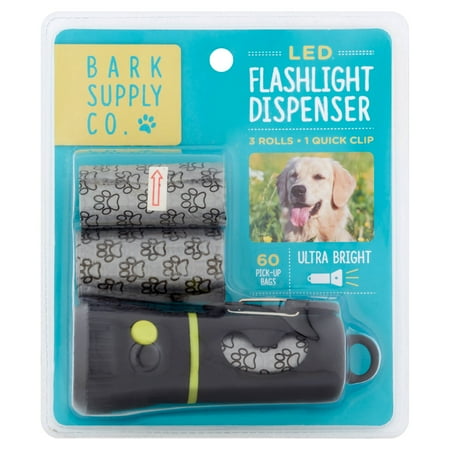 Poop Bags with LED Flashlight, 60 pick-up poop bags, Bark Supply Co. w/ 2 Refill Poop Bag