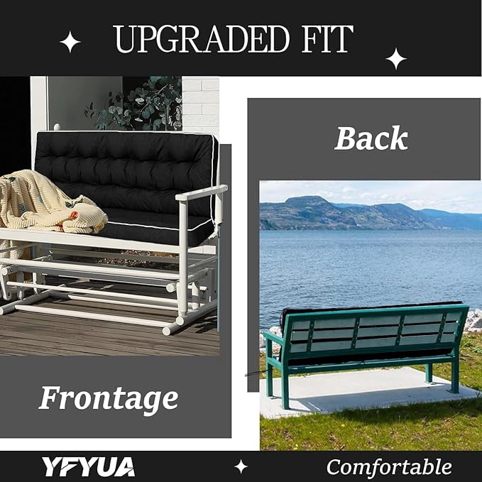 YLLN Porch Swing Cushions, Patio Furniture Cushions With 4" Thicken Backrest, Waterproof & Machine Washable, with Ties, Bench Cushions For Outdoor Furniture（40"x55"Black）