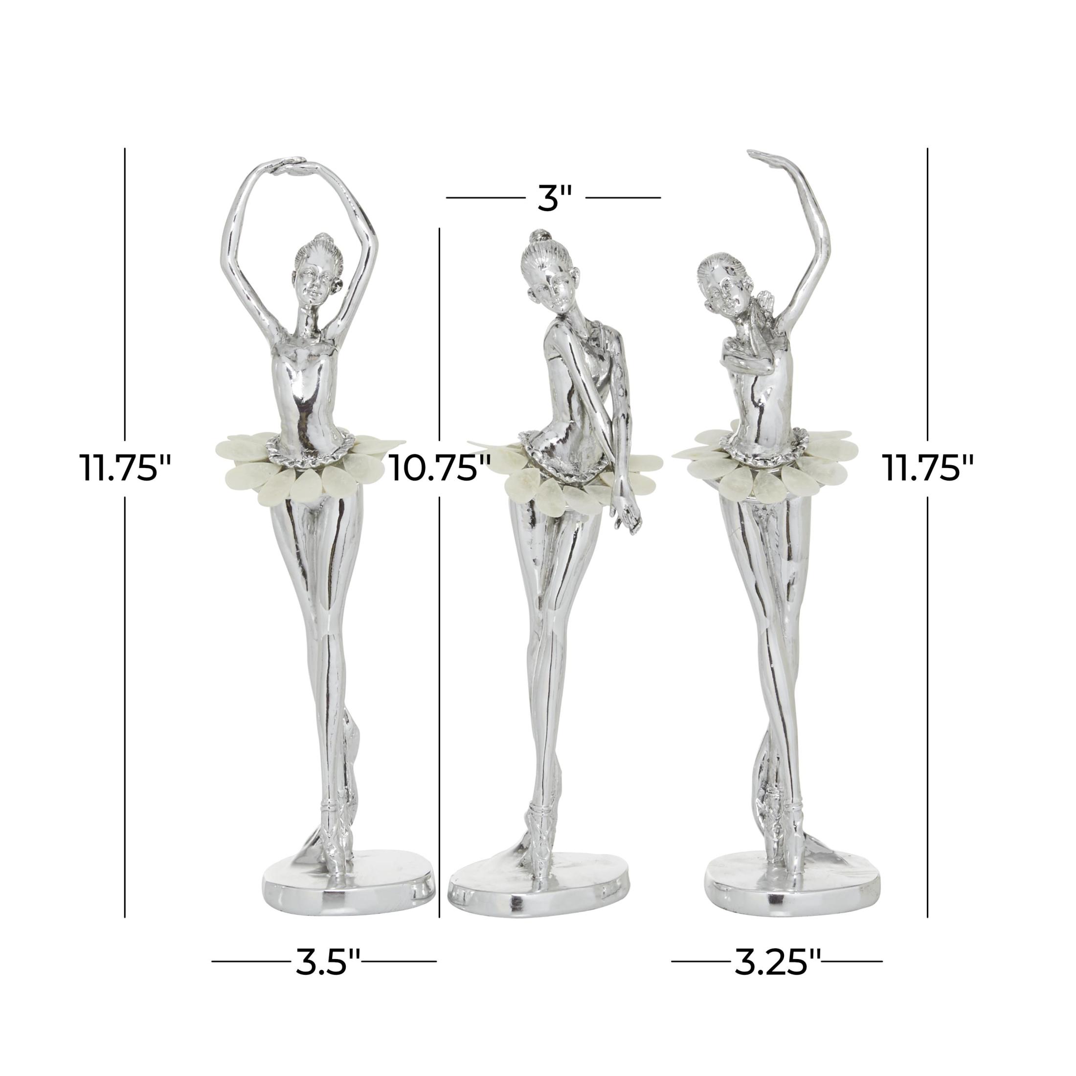12", 12", 11"H Silver Polystone Dancer Sculpture with Capiz Inlay, by DecMode (3 Count)