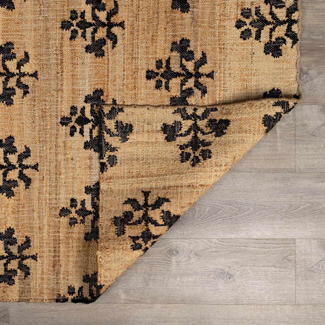 Hauteloom Albina Boho Hand Woven Wool and Jute Blend Natural Fiber Soft Area Rug - Traditional Floral Carpet for Living Room, Bedroom, Dining Room - Natural, Black, Charcoal, Beige - 9' x 12'