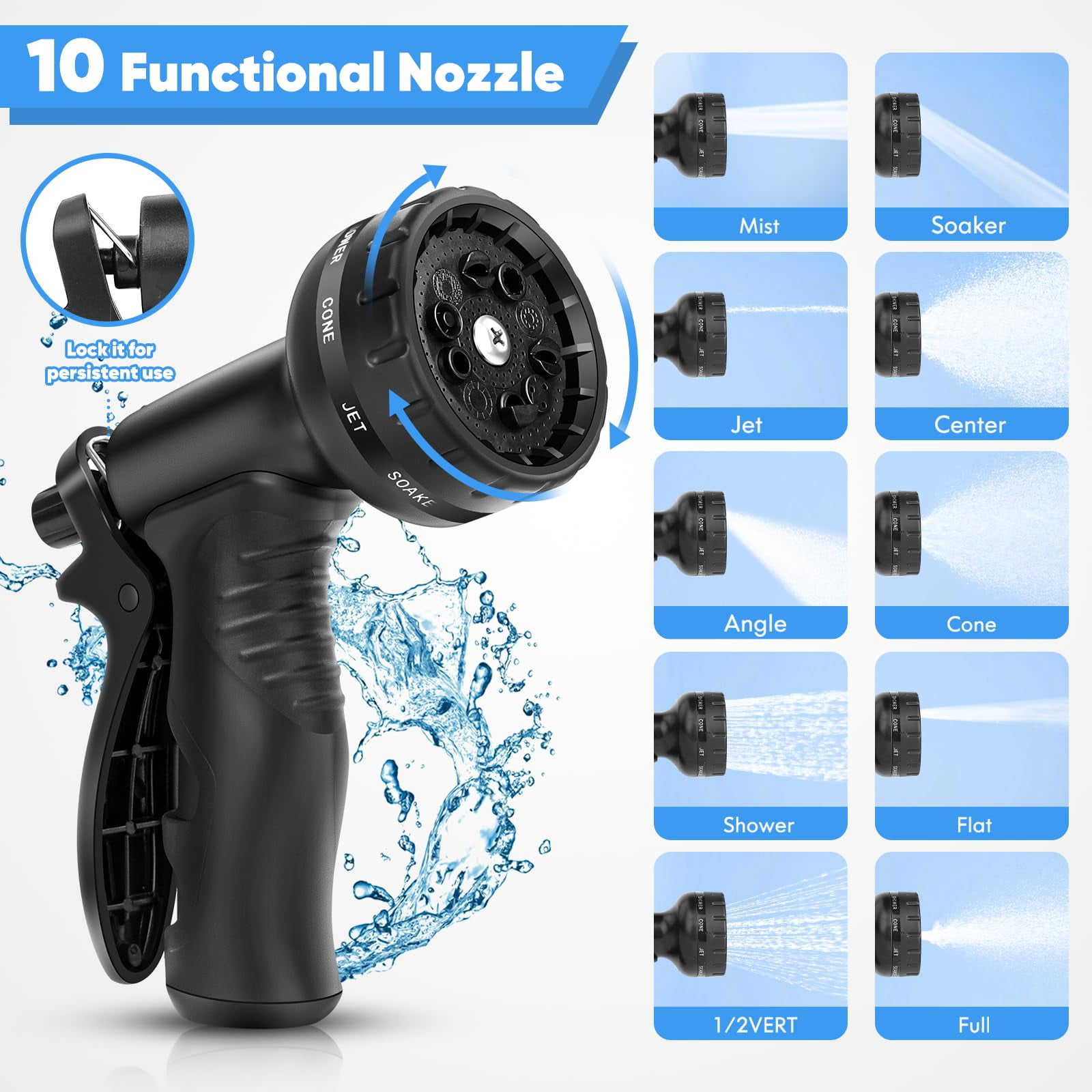 Garden Hose 50 ft, Heavy Duty Garden Hose Stainless Steel Metal Garden Hose, No Kinks, Lightweight, Puncture Proof, Flexible Outdoor Hose with 10 Function Nozzle for Yard & Car Washing