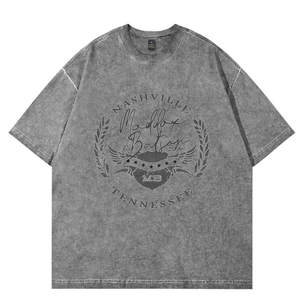 Maddox Batson Playera Lavada Algodón Unisex Manga Corta Estilo Urbano