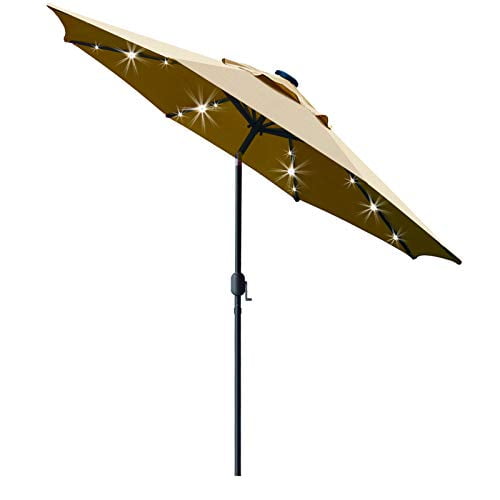 Sunnyglade 9/' Solar 24 LED Lighted Patio Umbrella with 8 Ribs//Tilt Adjustment an