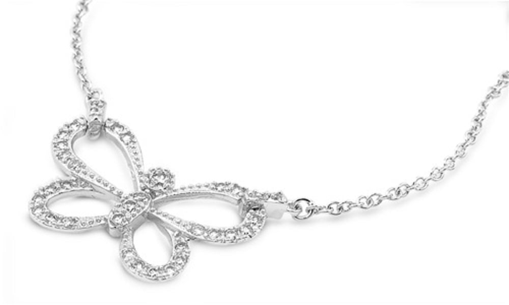 Clear Cubic Zirconia Butterfly Necklace Sterling Silver