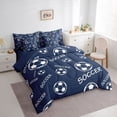 thumbnail image 2 of Castle Fairy Minimalist Soccer Print Twin Bedding 7-Piece, Sport Theme Bedding Comforter Set, Navy White,Navy Blue Reversible, 2 of 7