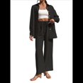 thumbnail image 3 of Traje de Verano para Mujer, de Dos Piezas, con Camisa, Pantalones y Ropa Deportiva Informal para Playa y Vacaciones Negro M, 3 of 10