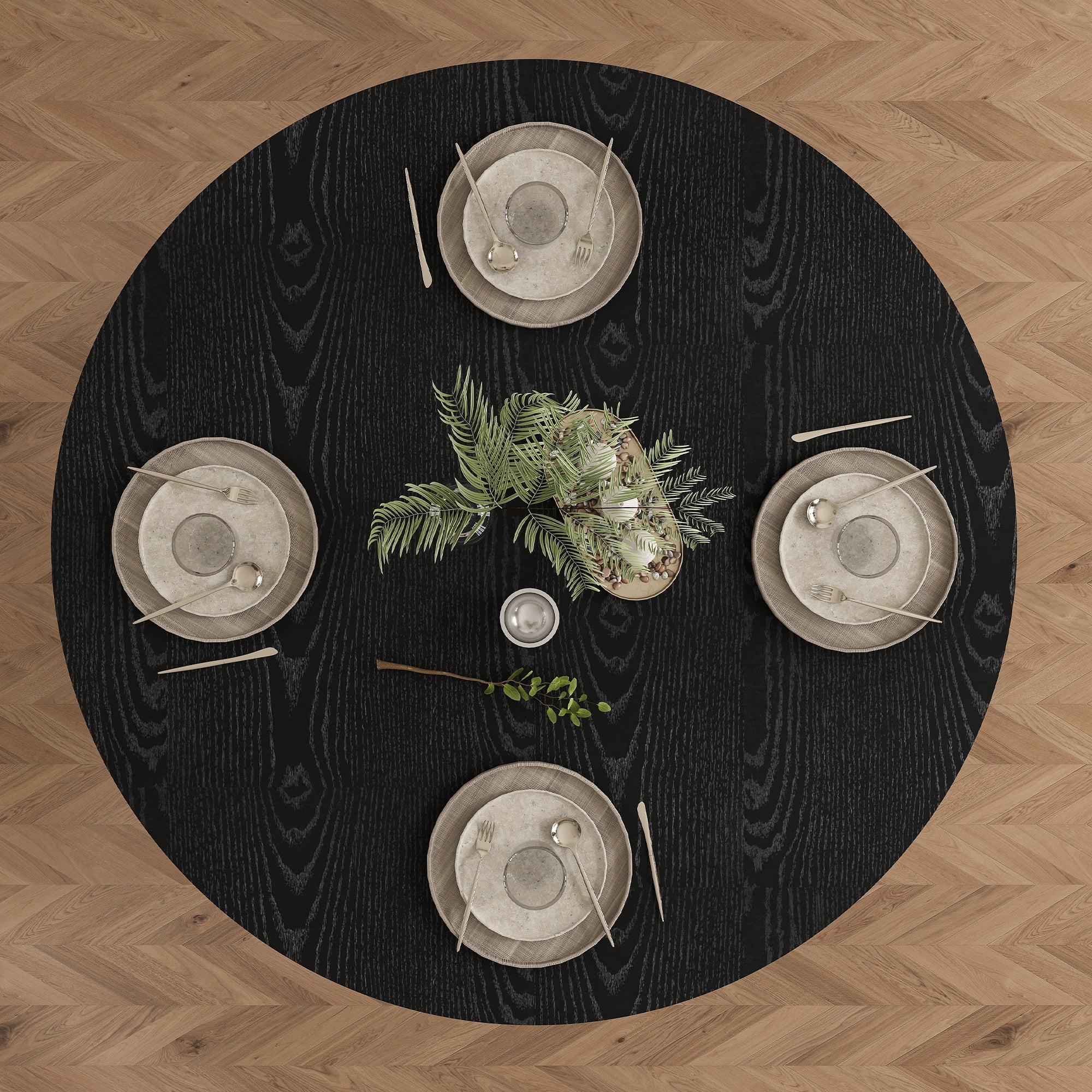 PORKISS 47" Circle Dining Table, Fluted Round Kitchen Table for 4 with 1.18" Thick Wood Tabletop, Modern Farmhouse Dining Room Table with Metal-Reinforced Base for Kitchen, Black
