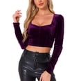 thumbnail image 1 of INSPIRE CHIC Manga Fruncida para Mujeres Top Corto de Terciopelo con Escote Corazón Fiesta M Morado, 1 of 1