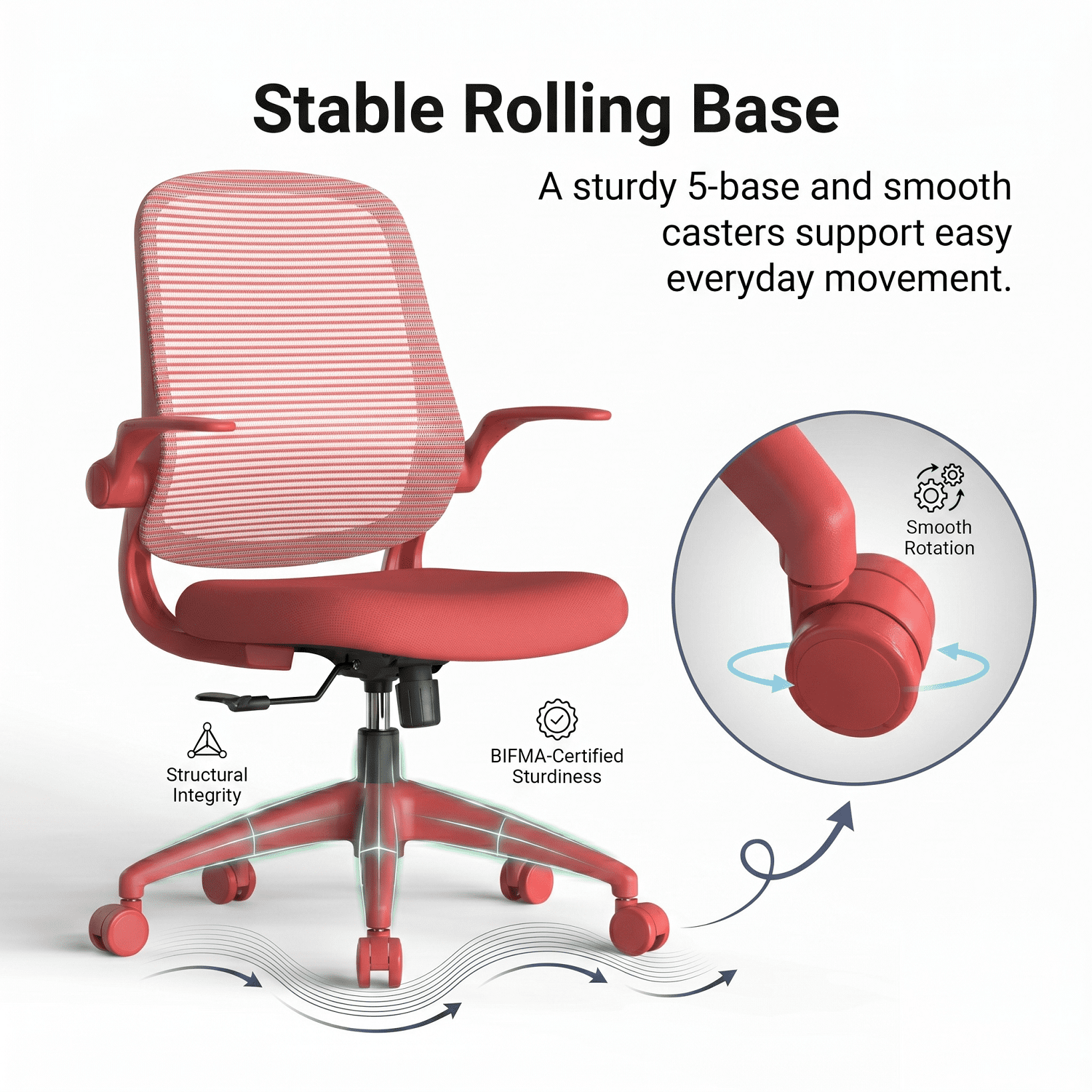 Homy Casa Red Mesh Office Chair with Flip-Up Arms, Ergonomic Swivel Desk Chair for Home Office