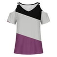 thumbnail image 3 of DeHolifer Womens Tops Short Sleeve Cold Shoulder Color Block V-Neck Blouse Tops Outdoor Daily Casual T-shirts Purple XL, 3 of 4
