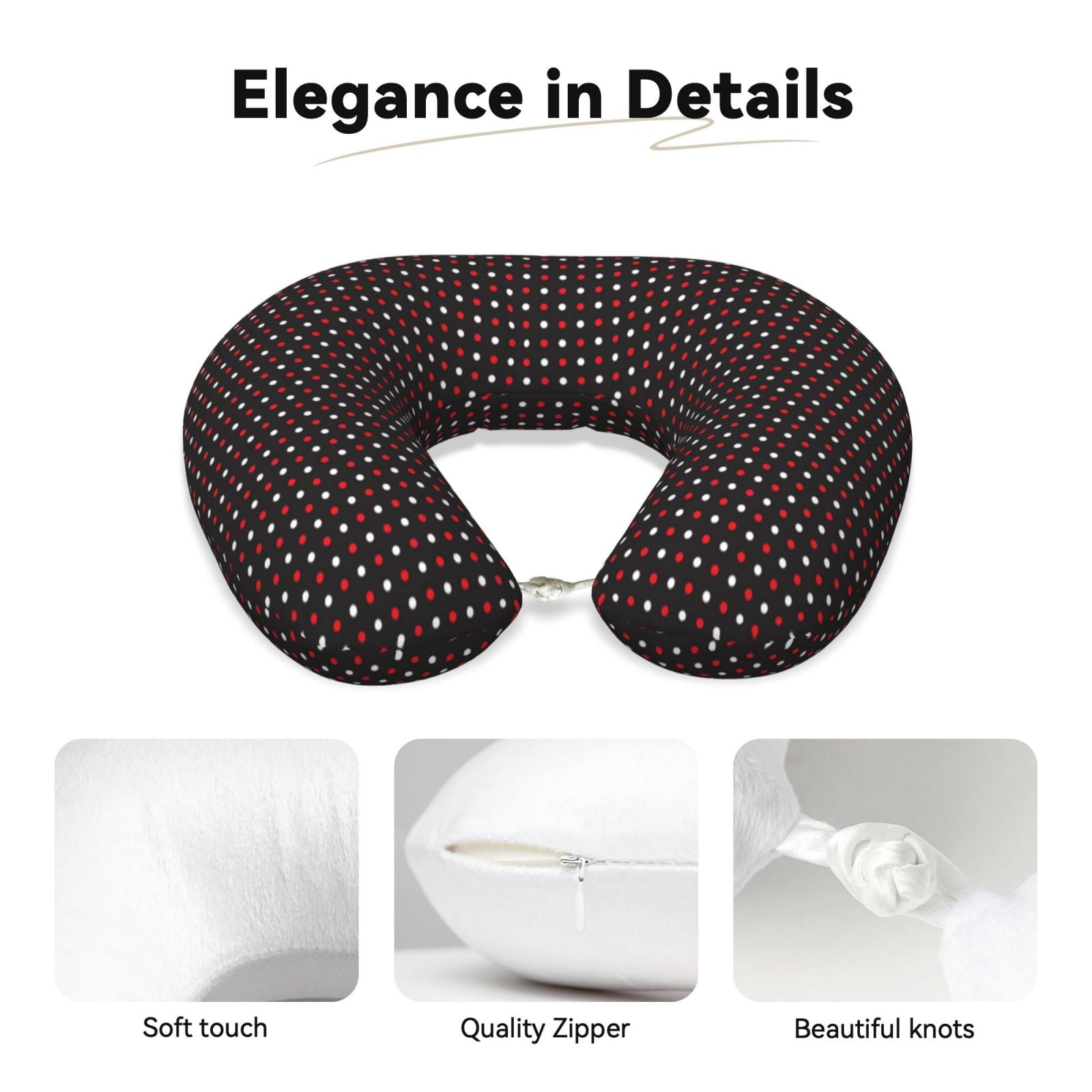 Xecao Red and white polka dots Print Memory Foam Cervical Neck Pillow Versatile U-Shaped Pillows for Home,Office,Camping,Travelling,Soft Washable Cover