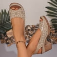 thumbnail image 6 of HomeDM Women's Chunky Block Heels Slides Sandals Flatform Slingback Open Toe Summer Beach Mules Sandals, Khaki Size 9.5, 6 of 9