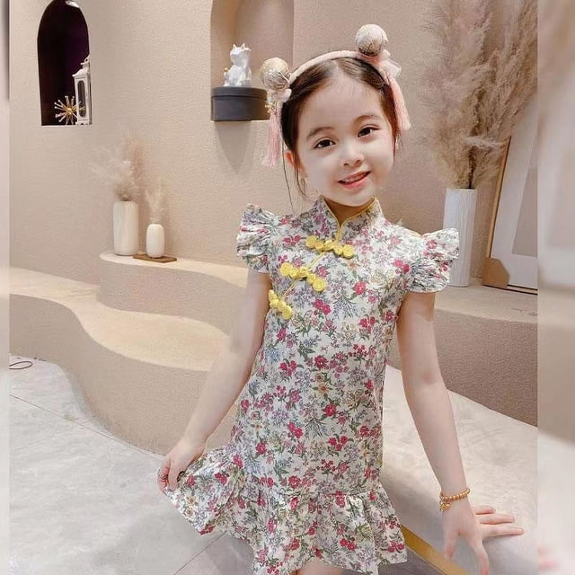 Vestido cheongsam estilo occidental retro de verano para niñas, falda para bebé