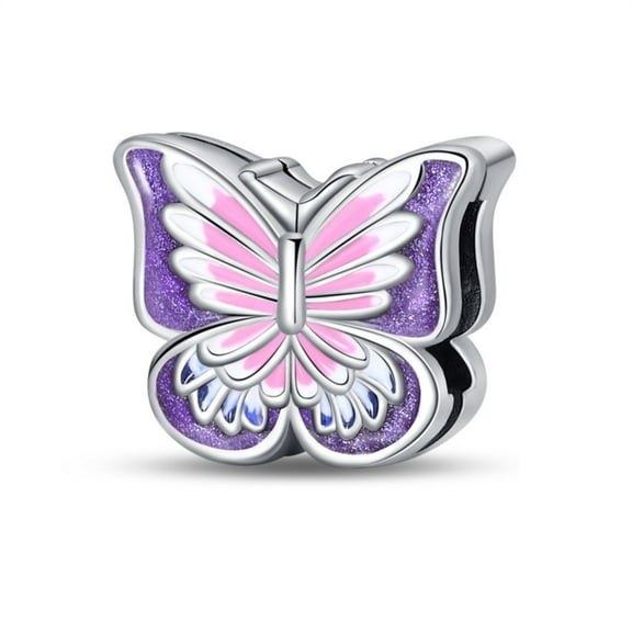 KUNSIR 925 Sterling Silver Charm Violet Butterfly Beads For Bracelet or Necklace DIY Jewelry Gifts