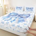 thumbnail image 4 of Manfei Blue Pearl Princess Bow Rose Print Queen Sheet Sets for Girls, Elegant Ribbon Bows Bed Set, 4pcs, 4 of 5
