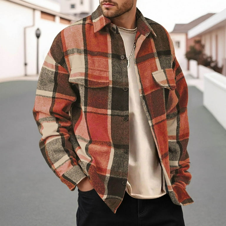 brown plaid dress shirt mens Protective Flannel Shirt For Men