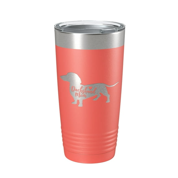 Dachshund Mom Tumbler Dog Travel Mug Gift Insulated Laser Engraved Coffee Cup 20 oz Coral