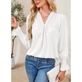 thumbnail image 6 of Corabera Boho Tops for Women Trendy Ruffle V Neck Crochet Tops Long Sleeve Blouses Smocked Flowy Shirts White S, 6 of 7