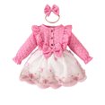 thumbnail image 2 of WOYY Girl's Long Sleeve Tulle Dress Ruffles Floral Bowknot Dress With Headband, 2 of 6