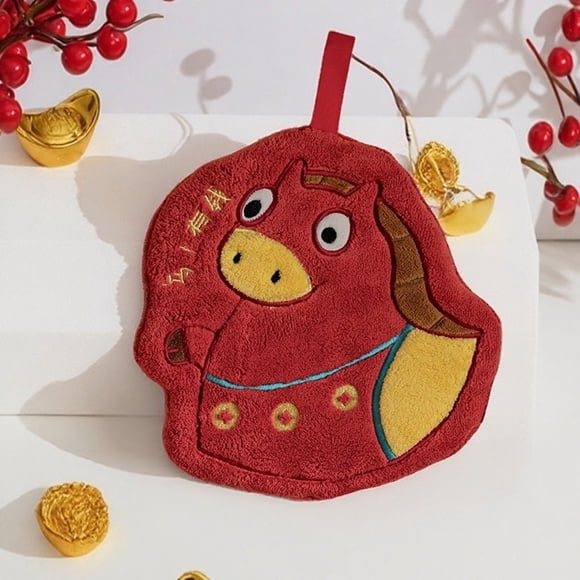 Yusimy Horse Year Coral Fleece Embroidered Cartoon Red Horse Hooked Face and Hand Towel Absorbent Soft Quick-Dry Kitchen Towel