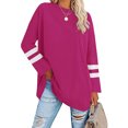 thumbnail image 1 of LUXUR T-shirt pour Femmes à Blocs de Couleur T-shirt à Manches Longues Tee Décontracté Hauts Col Rond Chandail Rose Rouge 2TG, 1 of 3