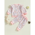 thumbnail image 6 of Michellecmm Toddler Girl Easter Outfits Easter Eggs Carrot Bow Print Crew Neck Long Sleeve Tops Long Pants 2Pcs Clothes Set, 6 of 9