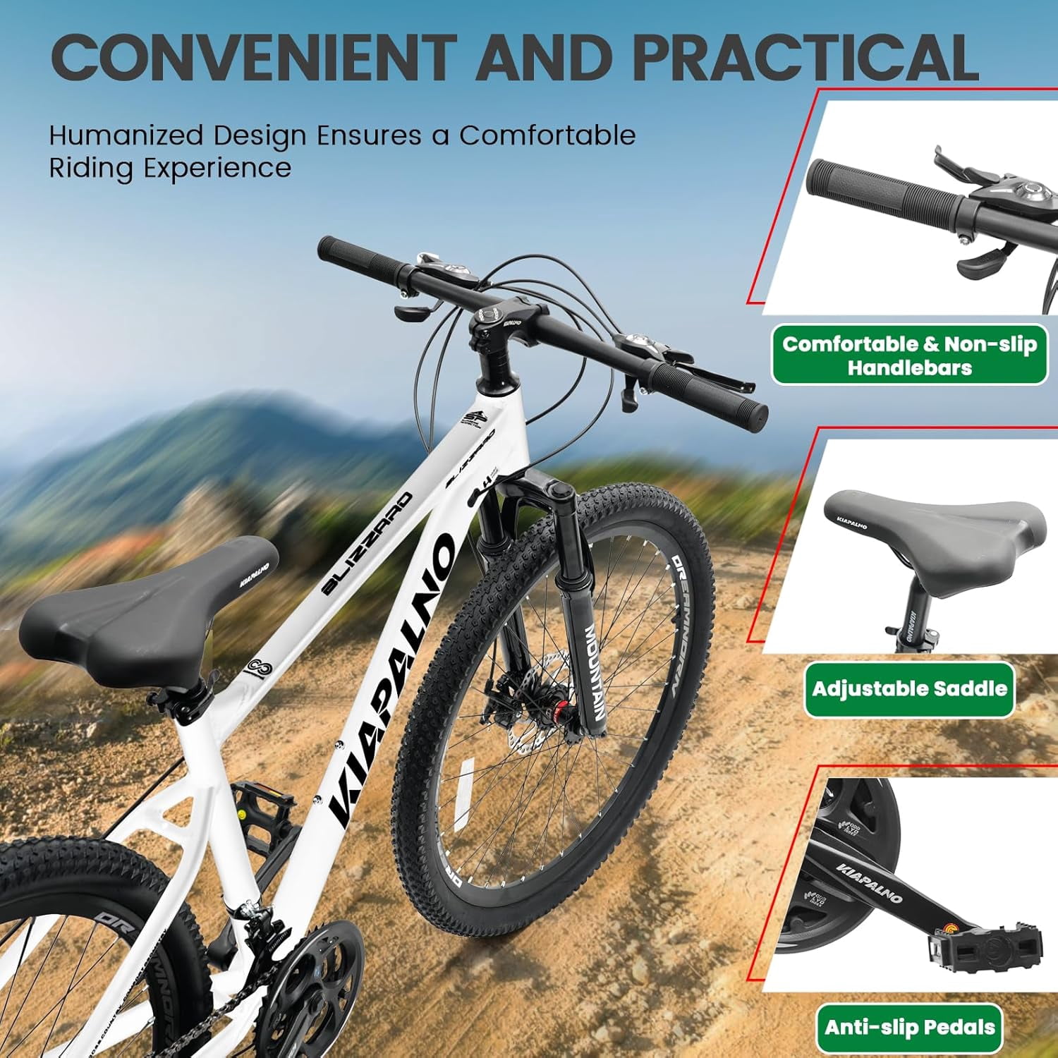26 Inch Mountain Bike Aluminum Frame, Women Men's 21 Speeds Mountain Bike with Disc Brakes and Front Suspension, Lightweight Sport Teens Bicycle Suitable for 5'2"-6'2" Tall Riders,White