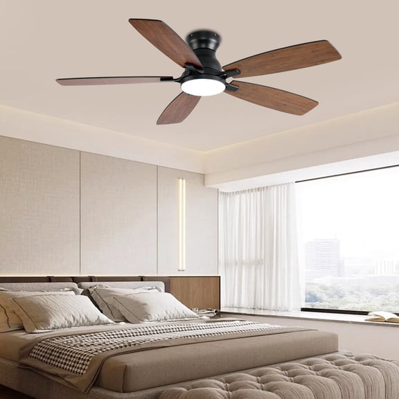 52 Inch Low  Ceiling Fan with Light and Remote APP Control, Reversible  Motor, Dimmable LED, Noiseless Flush Mount for Bedroom Living Room